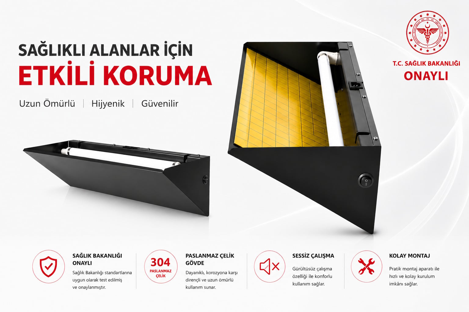 SM023 Siyah Aplik Yapışkan Levhalı Sinek Tutucu Kırılmaz Lambalı